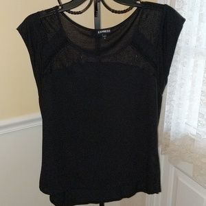Express black hi low short sleeve blouse